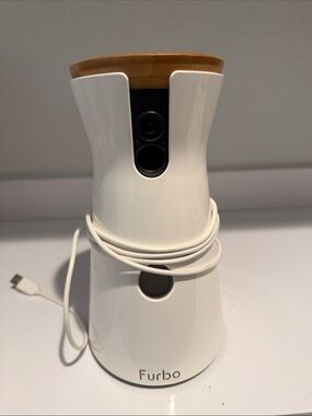 Furbo White & Wood Dog Camera - WiFi Pet Camera with Treat Tossing